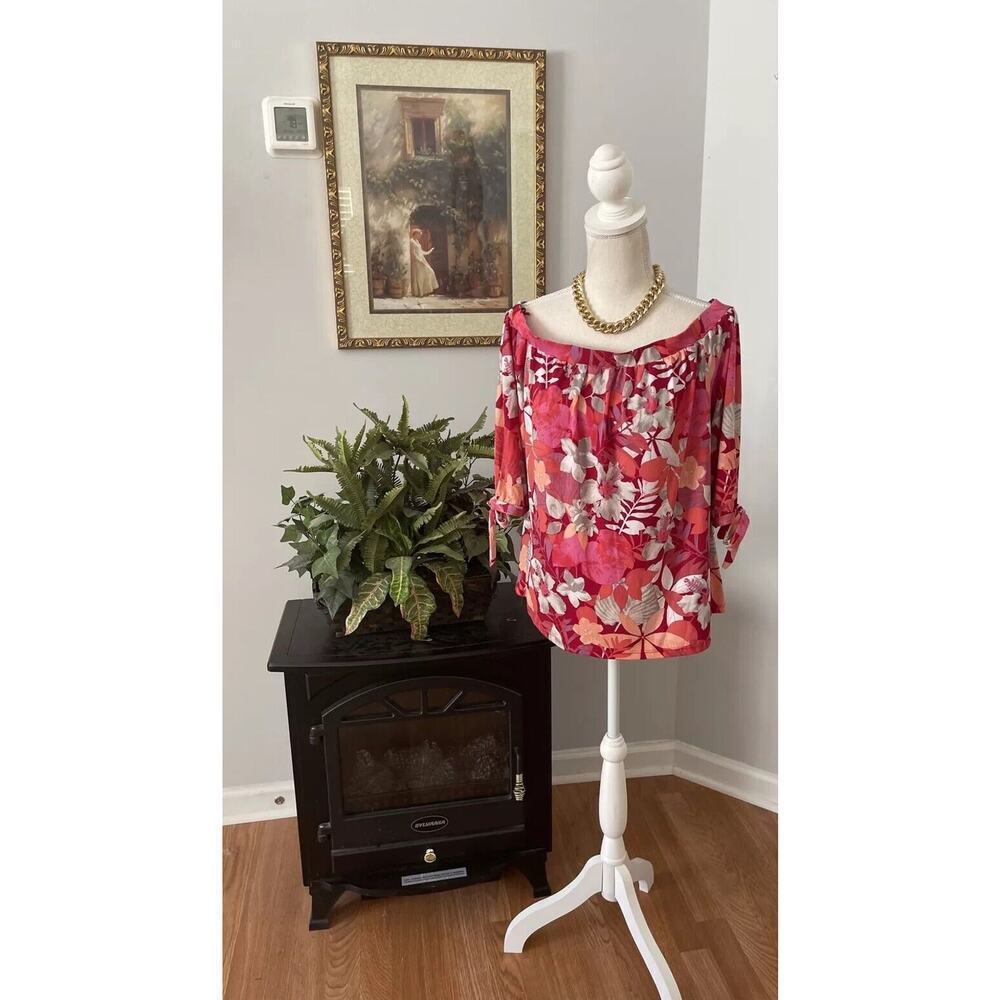 Simply Styled By Sears Women Off The Shoulder Size‎ Large Floral Short Sleeve
